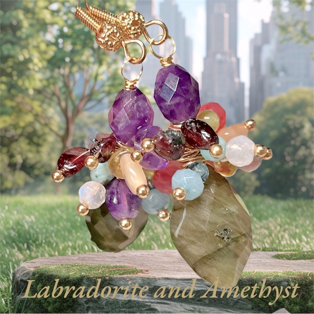 Multicolor Gemstone Labradorite Cluster Earrings